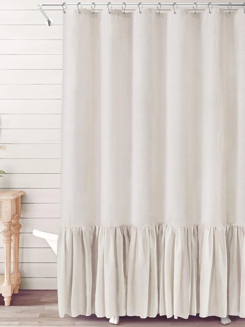 Farmhouse Boho Shower Curtain Ruffle Linen Shower Curtain Cream 72
